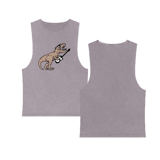 T. Rex Dino DJ Dinosaur Party Animal Plays Guitar Double Sided Mineral Wash Tank Tops