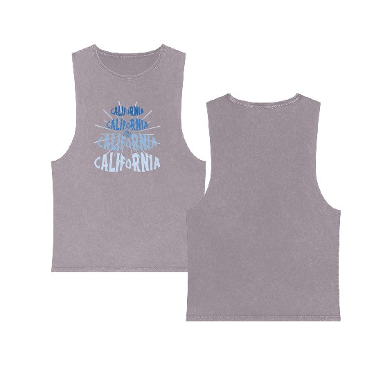 California West Coast Golden State Blue Graphic Double Sided Mineral Wash Tank Tops
