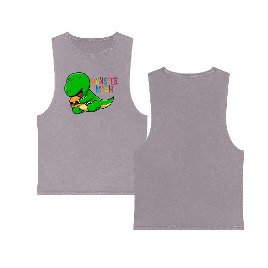 Monster eats hot dog Double Sided Mineral Wash Tank Tops