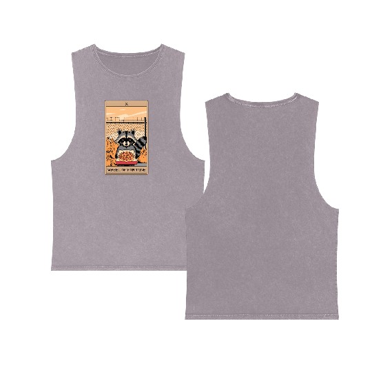 Wheel of Fortune Raccoons Tarot Card Double Sided Mineral Wash Tank Tops