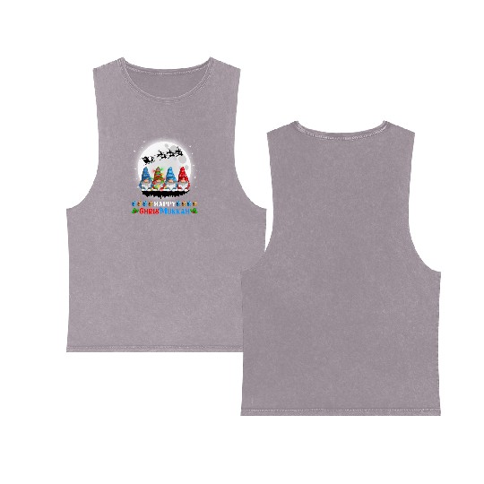 Happy Chrismukkah Gnomes Christmas Hanukkah Double Sided Mineral Wash Tank Tops