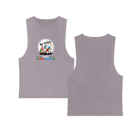 Happy Chrismukkah Gnomes Christmas Hanukkah Double Sided Mineral Wash Tank Tops