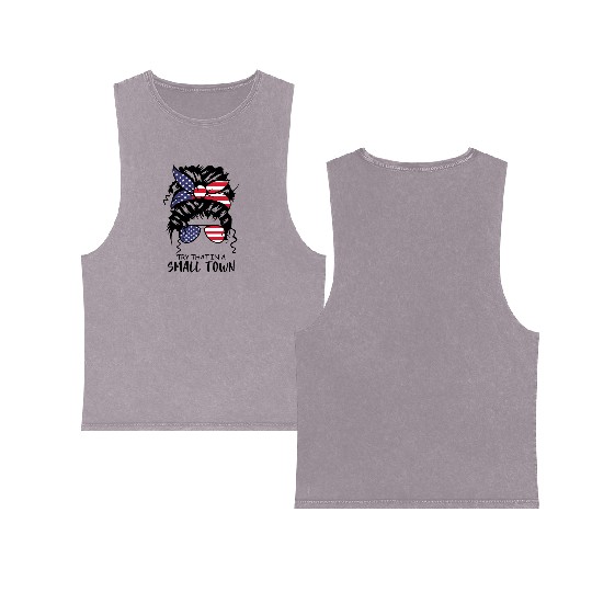 Try That In a Small Town US Flag Girl Double Sided Mineral Wash Tank Tops