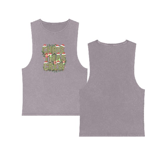 Christmas Crew with Santa Hats and Candy Canes Double Sided Mineral Wash Tank Tops