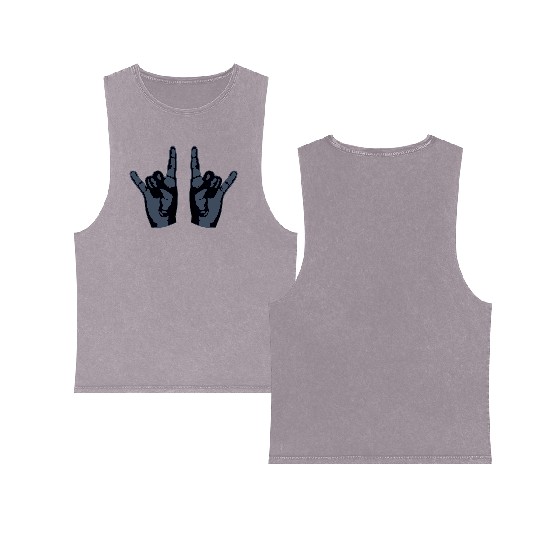 Heavy Metal Fun Hard Rock Music Horns Hand Gesture Double Sided Mineral Wash Tank Tops