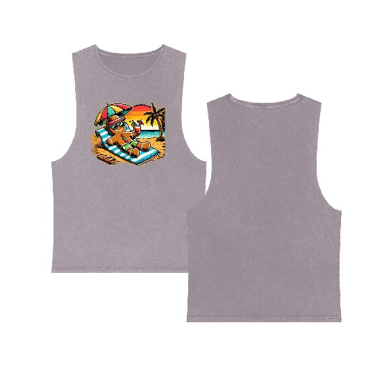 Gingerbread Man Relaxing on the Beach Double Sided Mineral Wash Tank Tops