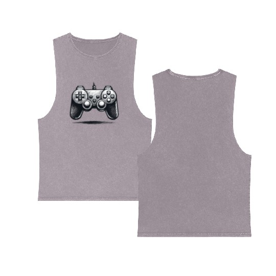 Gamer Controller Cartoon Charcoal Gaming Art Double Sided Mineral Wash Tank Tops
