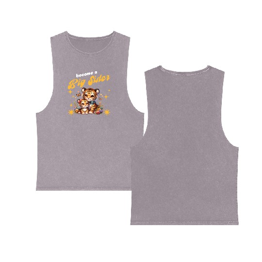 Soon I Will Be A Big Sister Sweet Tigers Double Sided Mineral Wash Tank Tops