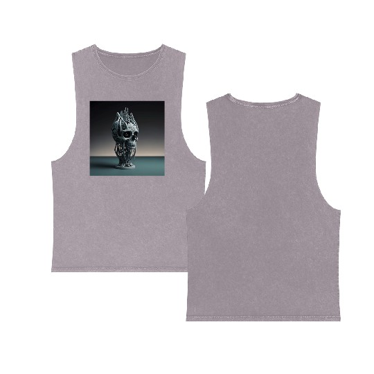 Digital Skull: A Fusion of Nature and Technology Double Sided Mineral Wash Tank Tops