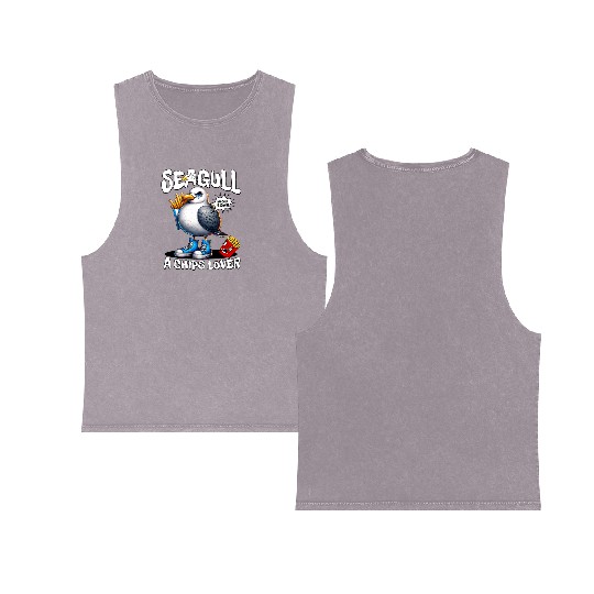 Seagull The Potato Chips Lover Funny Sea Bird Double Sided Mineral Wash Tank Tops