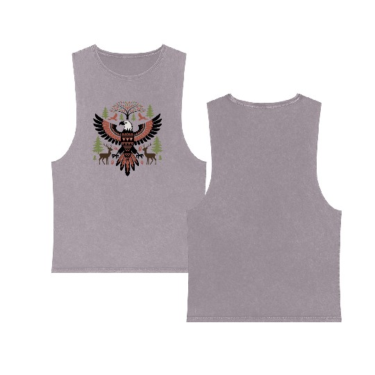 Native American Style Eagle Design Double Sided Mineral Wash Tank Tops