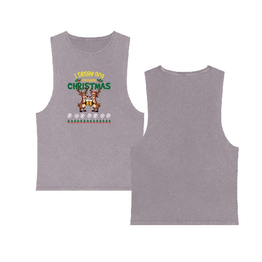 I Dream Of A Drunk Christmas-funny Reindeer Design Double Sided Mineral Wash Tank Tops
