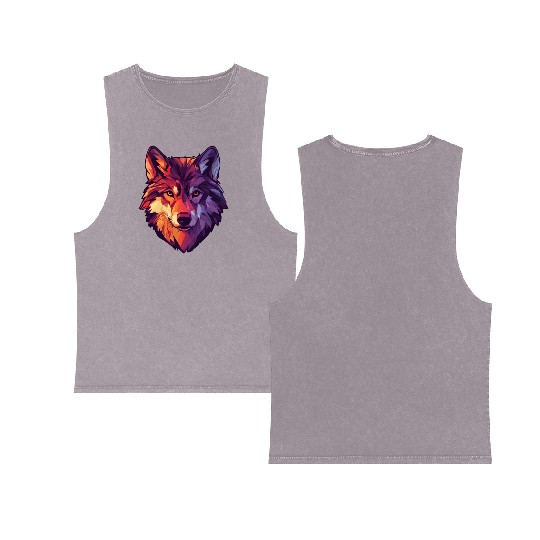 Floral Wolf Vintage Flowers Wolf Face for Wolves Double Sided Mineral Wash Tank Tops