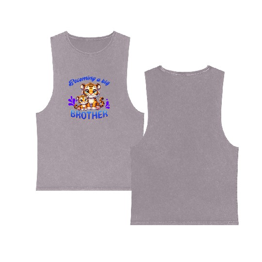 Soon I'll Be A Big Brother Sweet Tiger Brother Double Sided Mineral Wash Tank Tops