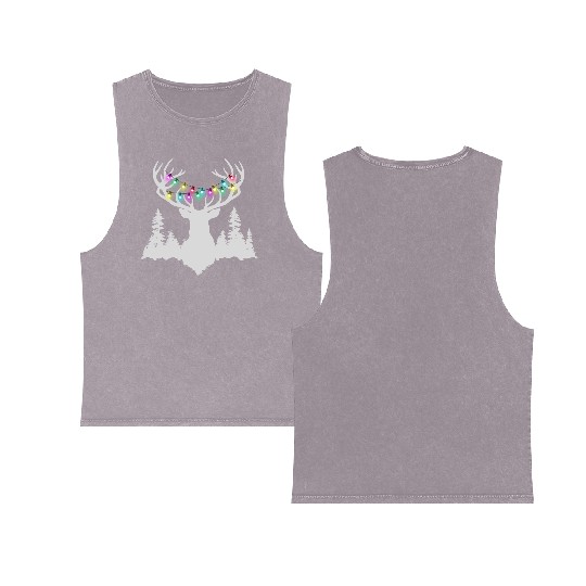 Christmas deer with christmas lights Double Sided Mineral Wash Tank Tops