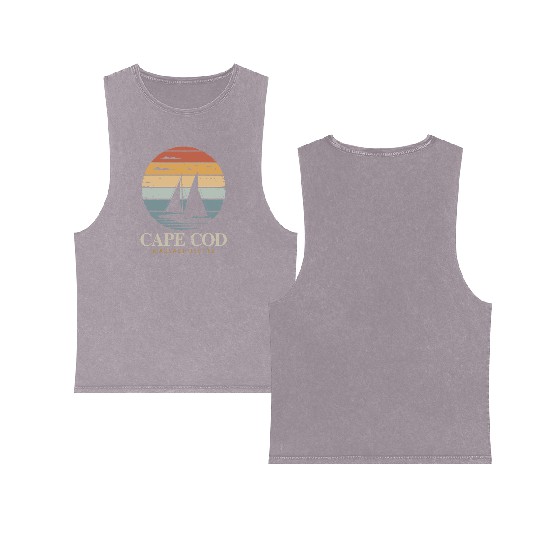 Cape Cod Vintage SunsetMassachusetts Sailing Double Sided Mineral Wash Tank Tops