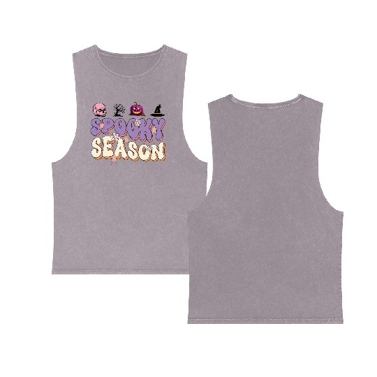 Spooky Season Double Sided Mineral Wash Tank Tops Design
