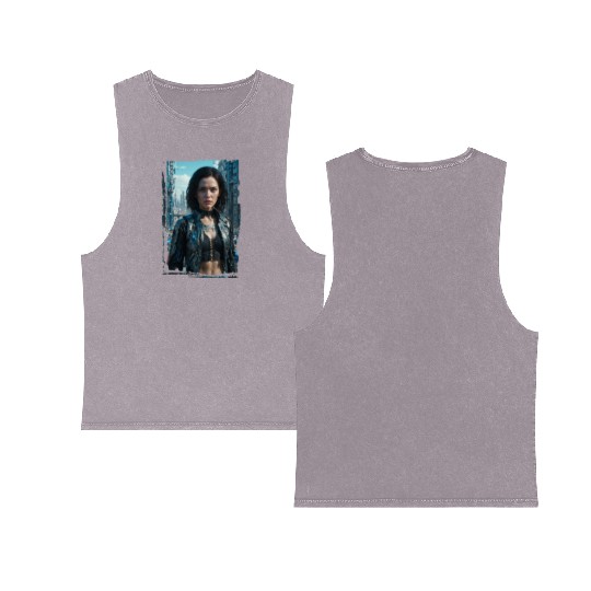 Portrait of a sci-fi cyberpunk girl Double Sided Mineral Wash Tank Tops