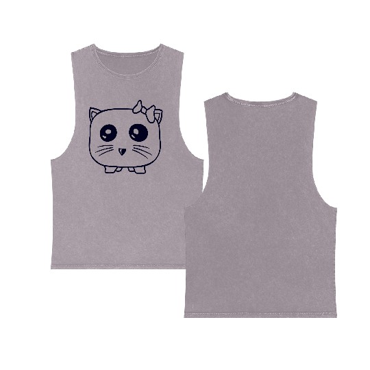 Girl Cat Pretty Fun Bow Small Female Hamster Woman Double Sided Mineral Wash Tank Tops
