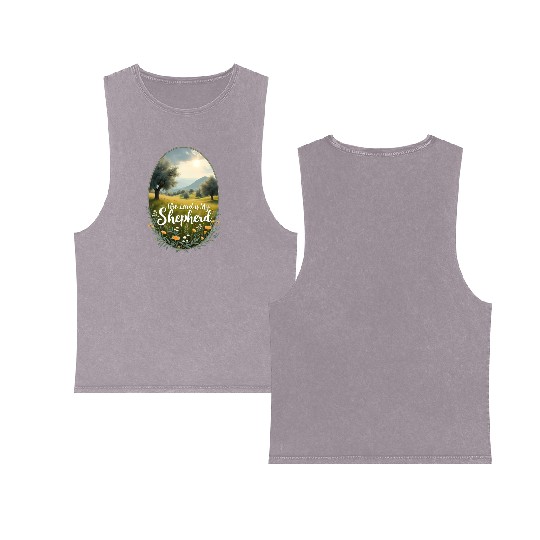 The Lord Is My Shepherd Peaceful Christian Artwork Double Sided Mineral Wash Tank Tops