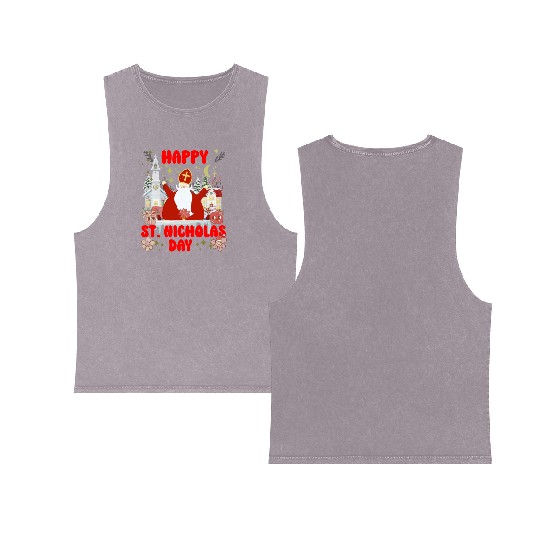Happy saint Nicholas dayretro logo Double Sided Mineral Wash Tank Tops