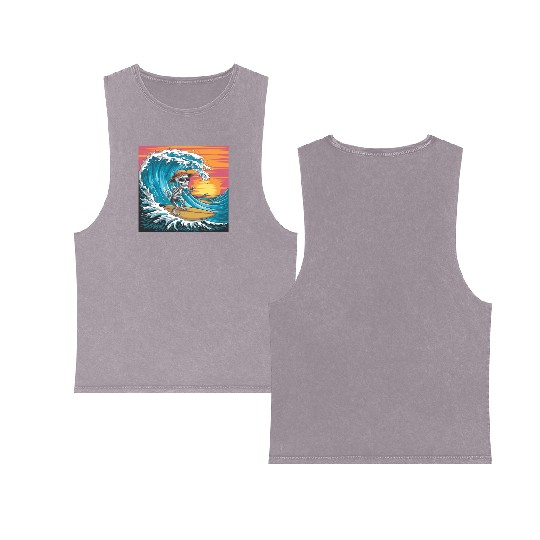 Surfing Skeleton Vibes Surfing Lifestyle Retro Double Sided Mineral Wash Tank Tops