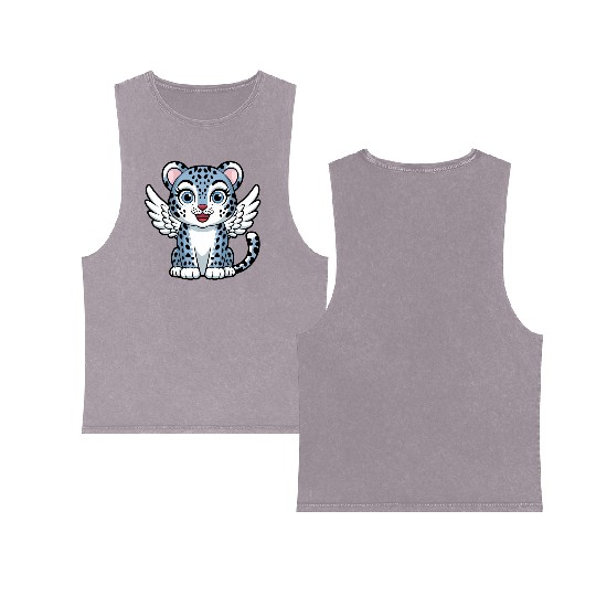 Blue tiger cat with angel wings dreamlike Double Sided Mineral Wash Tank Tops