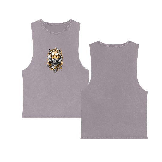 Majestic Tiger Emblem: Gold and Silver Art Double Sided Mineral Wash Tank Tops