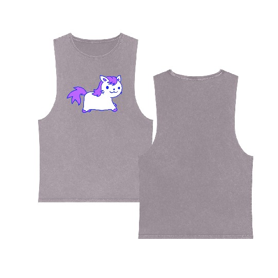 Little Pony Cat Face Little Small Horse Riding Fun Double Sided Mineral Wash Tank Tops