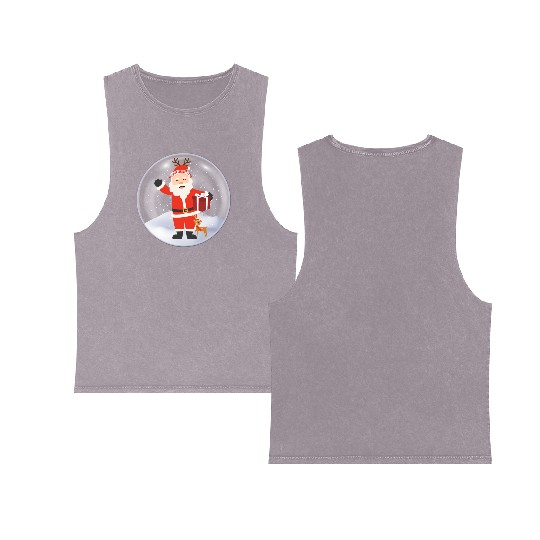 Santa’s Joy: Christmas Snow Globe Double Sided Mineral Wash Tank Tops