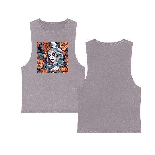 Gothic Day of the Dead Witch Double Sided Mineral Wash Tank Tops