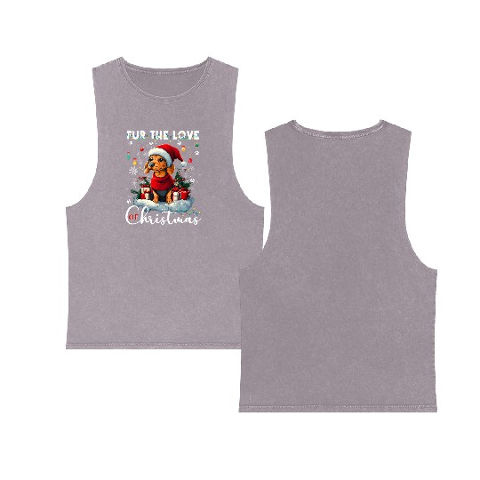 Dachshund Christmas Tree Lights Decorations Dog Double Sided Mineral Wash Tank Tops