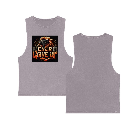 Never Give Up Fiery Lion Motivational Double Sided Mineral Wash Tank Tops