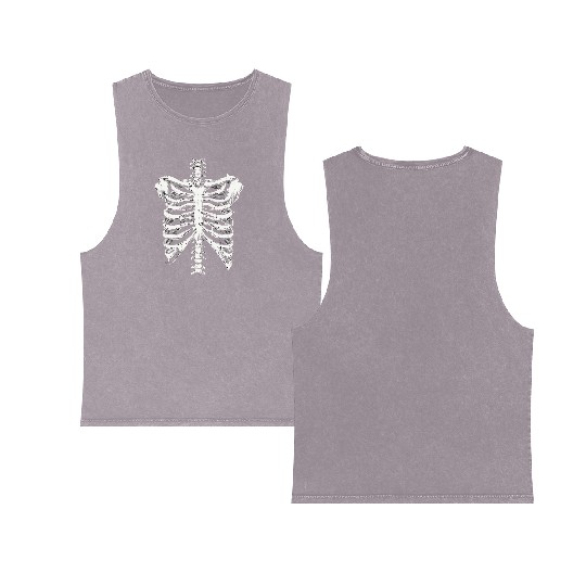 skeleton rib cage spooky halloween Double Sided Mineral Wash Tank Tops