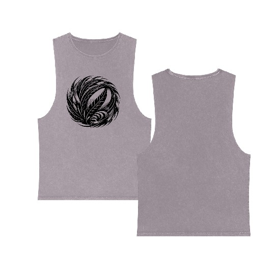 Spiritual Bird Feather Ball Meditation Symbol Double Sided Mineral Wash Tank Tops