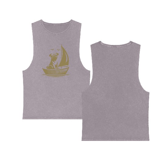 Pug silhouette sailboat minimalist Double Sided Mineral Wash Tank Tops