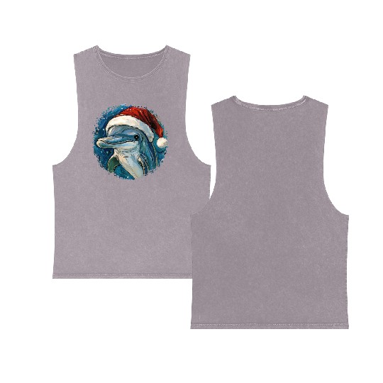 Dolphins Christmas Double Sided Mineral Wash Tank Tops
