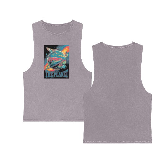 Space Whale Adventure on a Mysterious Planet Double Sided Mineral Wash Tank Tops