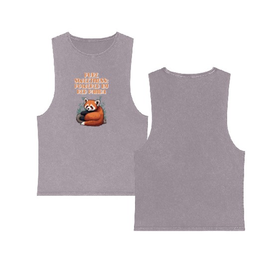 Pure Sweetness: Powered By Red Panda - Cute Animal Double Sided Mineral Wash Tank Tops