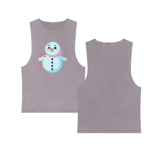 Whimsical Snowman with Candy Cane Double Sided Mineral Wash Tank Tops