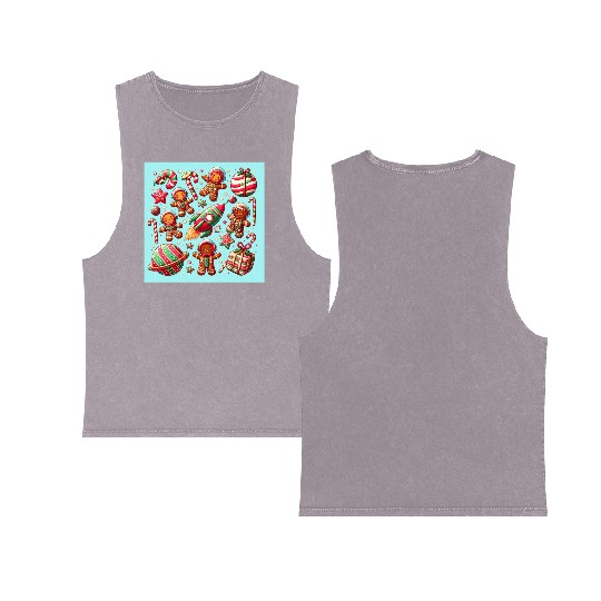 Gingerbread spaceship christmas Double Sided Mineral Wash Tank Tops