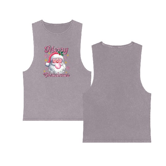 Merry Christmas, Christmas Vingtage, Preppy Santa Double Sided Mineral Wash Tank Tops
