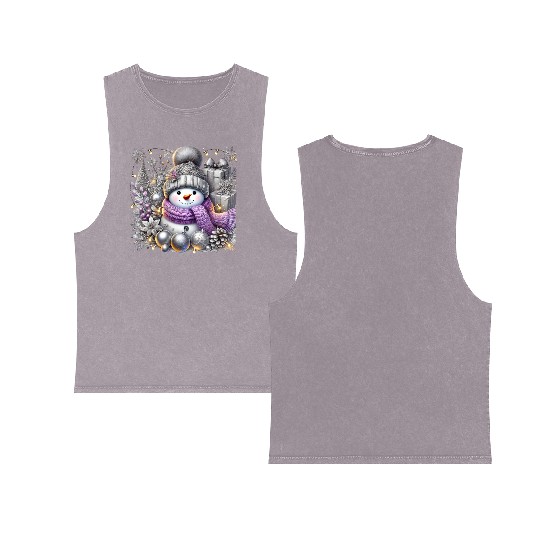 Snowman Christmas, Merry Christmas Double Sided Mineral Wash Tank Tops