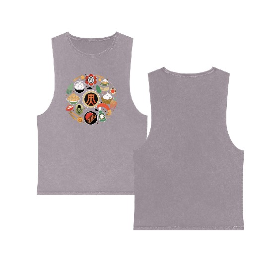 Japanese Cuisine Circle Retro Design Double Sided Mineral Wash Tank Tops