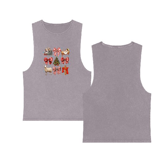 Christmas Coquette Bow, Merry Christmas Double Sided Mineral Wash Tank Tops