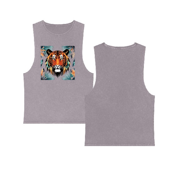 "Royal Tiger: A Striking Blend of Strength Double Sided Mineral Wash Tank Tops