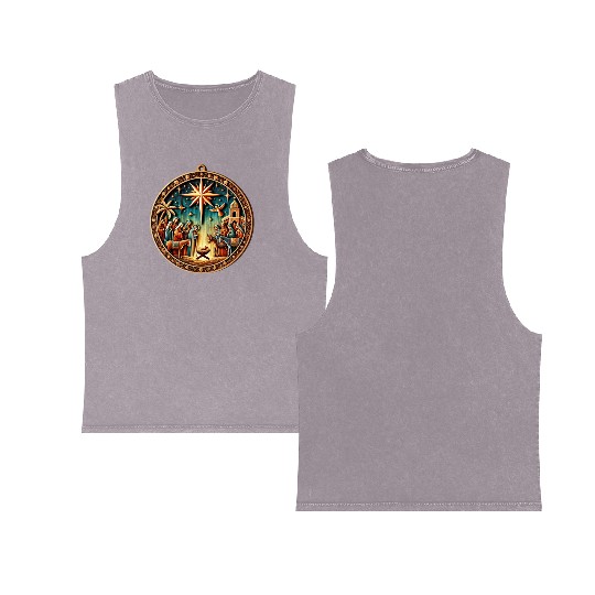 Christmas Nativity Scene Wooden Ornament Double Sided Mineral Wash Tank Tops