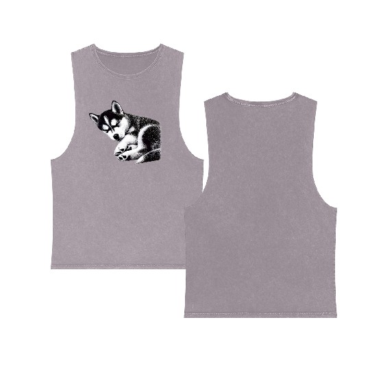 Gentle Snooze Dreaming Husky - TSQ Double Sided Mineral Wash Tank Tops