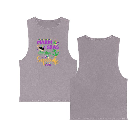 Mardi Gras Cruise Squad 2025 Double Sided Mineral Wash Tank Tops
