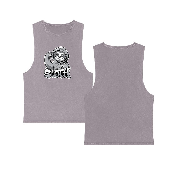 Sloth Hip-Hop Urban Style Funny Animal Double Sided Mineral Wash Tank Tops